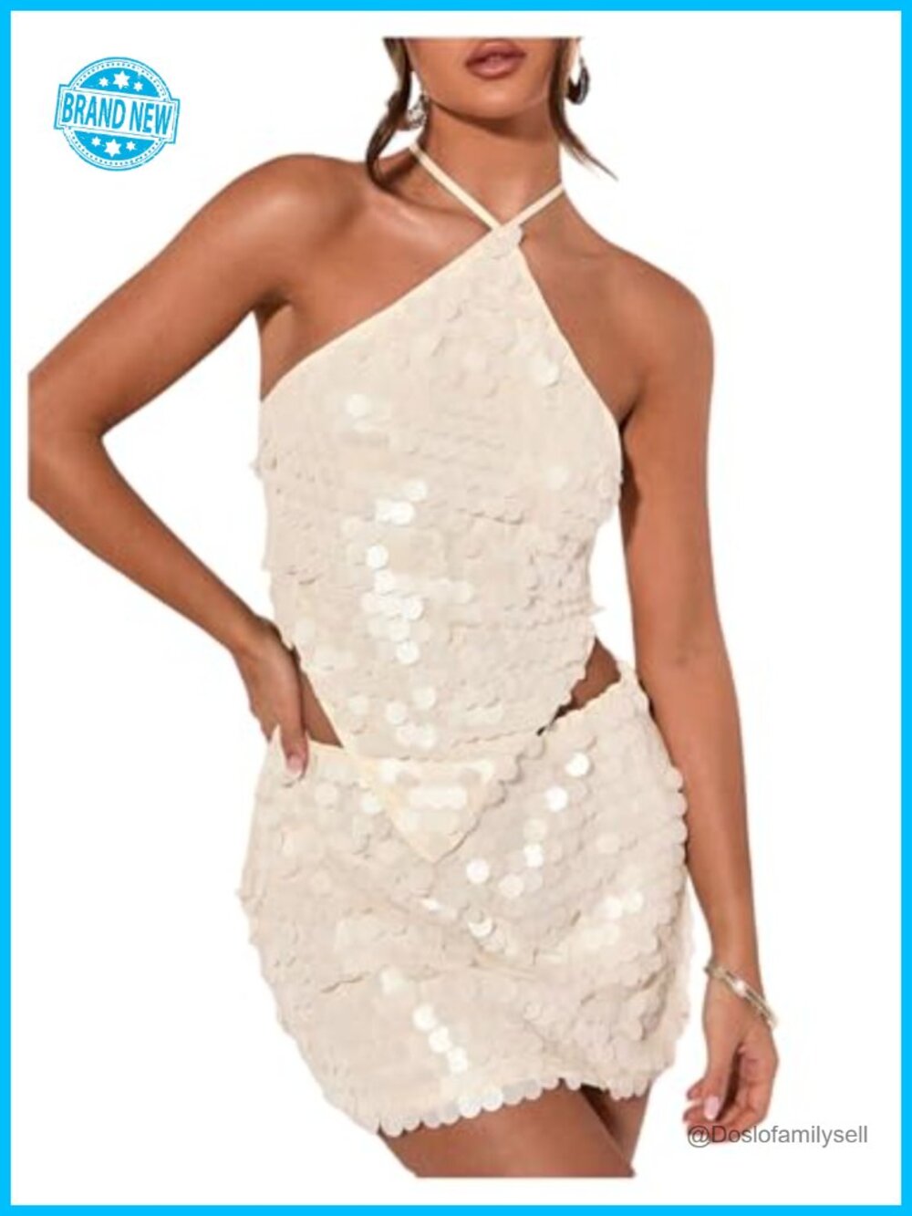 SweatyRocks Sequin Halter Asymmetrical Y2K Going Out Top